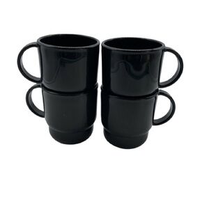 Vintage Tupperware Acrylic Black Stackable Coffee Mugs 10 oz Set of 4